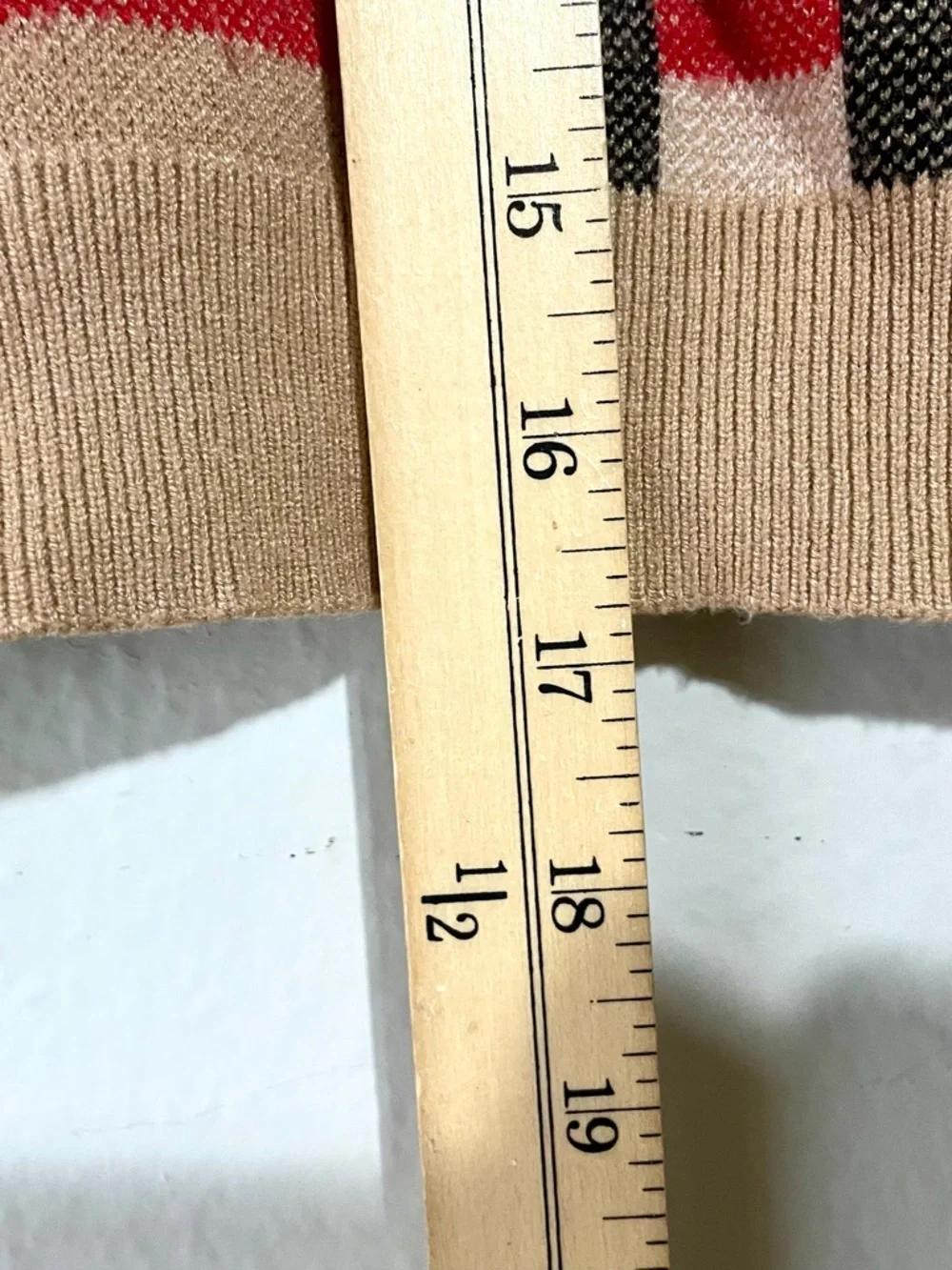 Burberry Tan Black Cream Plaid Kids Sweater with Red Accents
